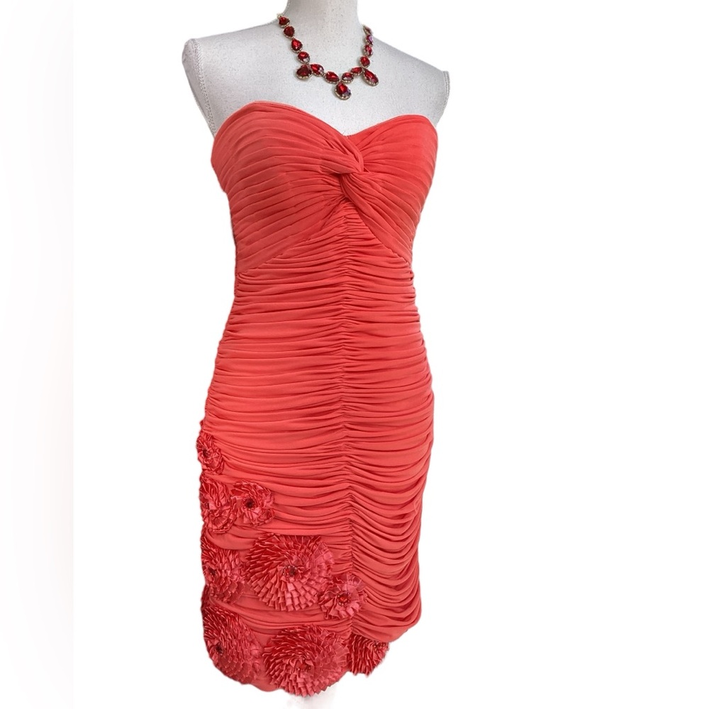 NWT Rosette Trimmed Strapless Coral Party Dress B33